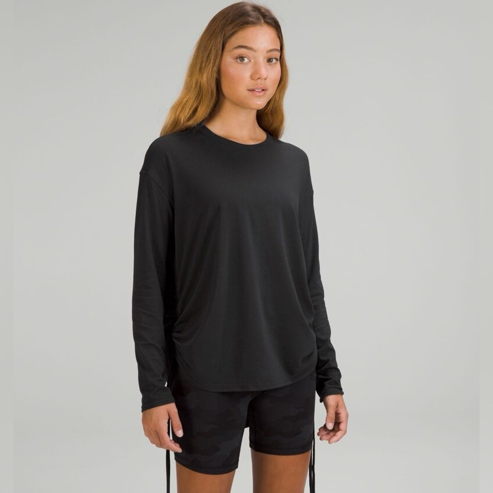 Lululemon Pima Cotton Side-Cinch Long Sleeve Shirt in Black - Size 4 - Picture 1 of 3
